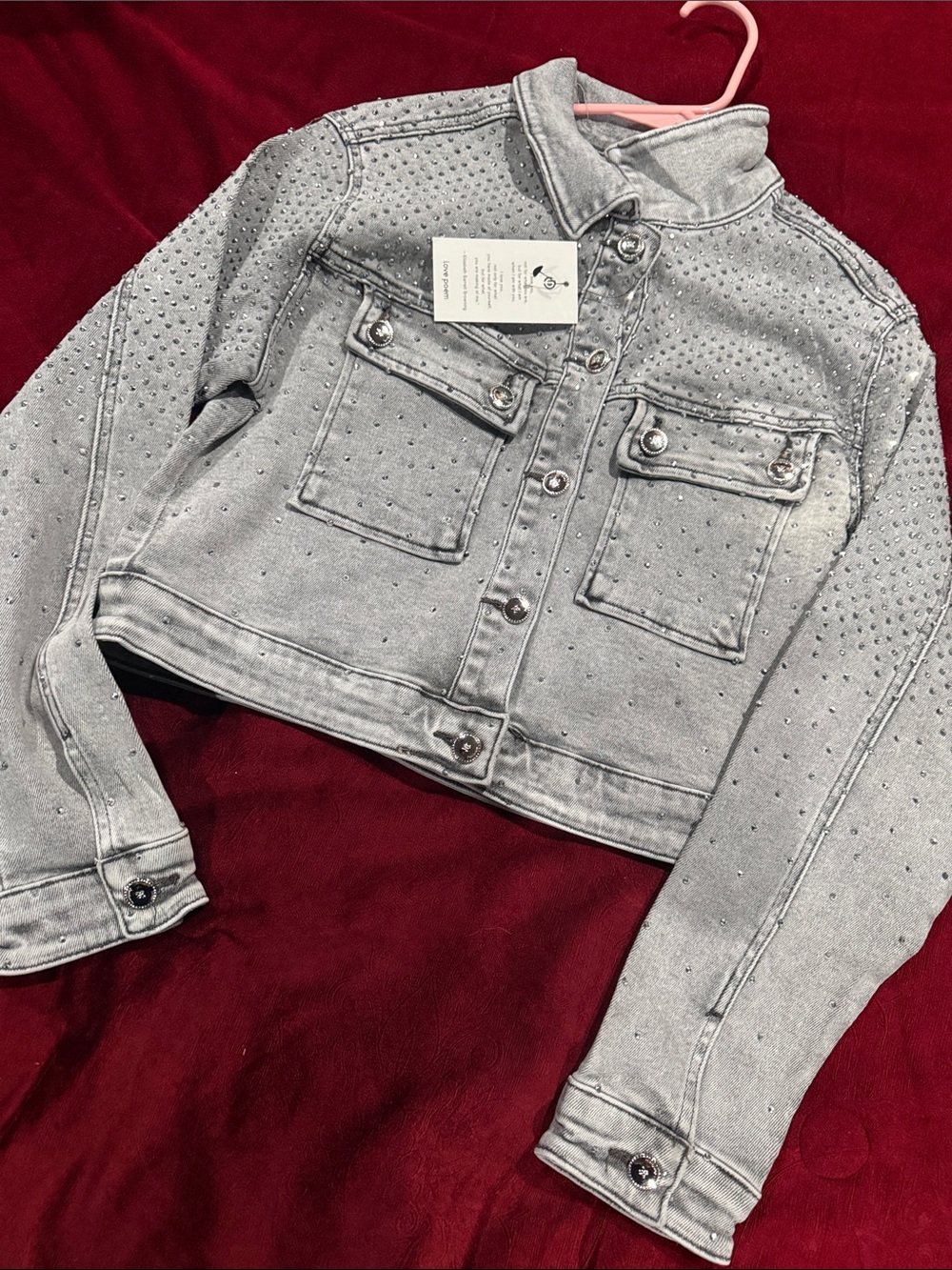 Rhinestone Light Gray Denim Jacket